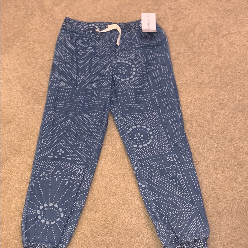 Girls lightweight denim colored print pants
